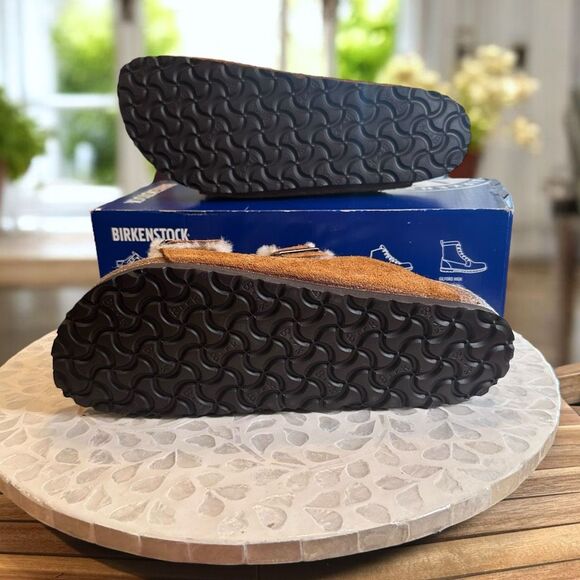 Birkenstock Arizona Shearling Mink Suede Leather Slip-On  Slides Sandals Unisex - Picture 12 of 12